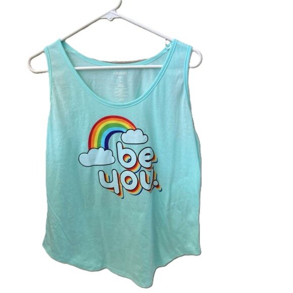 Y2K RAINBOW Clouds Be You Tank Top Powder Blue Womens Large - Picture 1 of 7